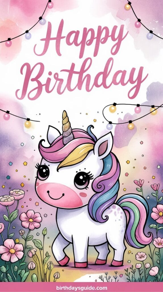 Illustration of a kawaii birthday card
