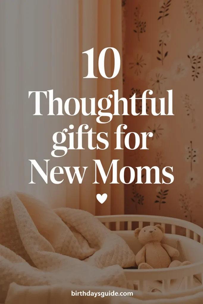 A heartwarming nursery setup with a soft blanket, teddy bear, and warm lighting, creating a peaceful atmosphere for new moms. Ideal for thoughtful gift inspiration.