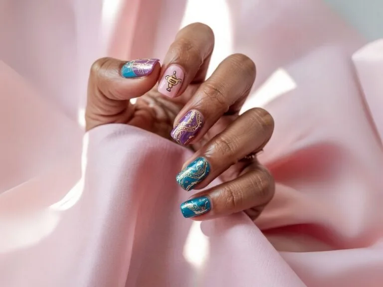 A female hand showing her Alladin Disney Nails