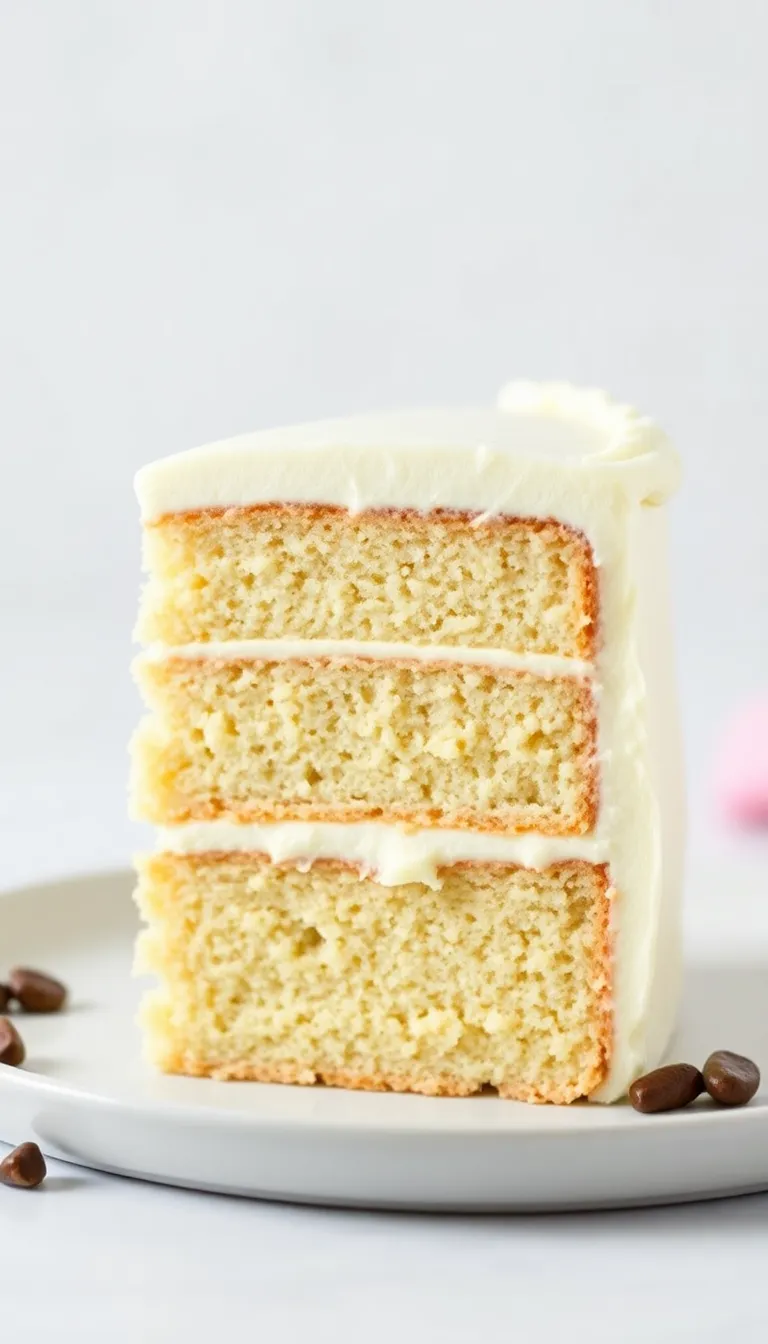 A slice of a delicious vanlilla bean layer cake
