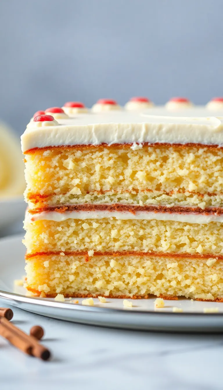 Close up photo of a delicous Vanilla Bean Layer Birthday Cake
